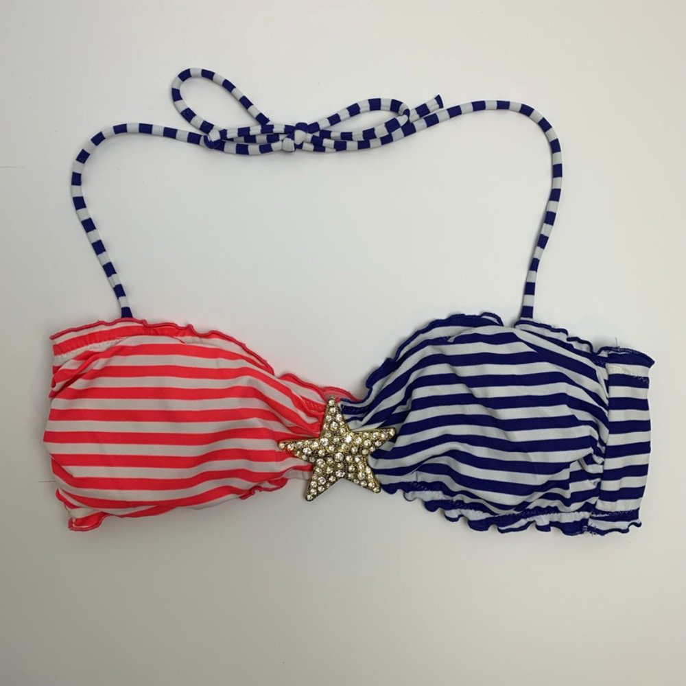 Victoria's Secret Red, White, and Blue Striped Bandeau Bikini Top